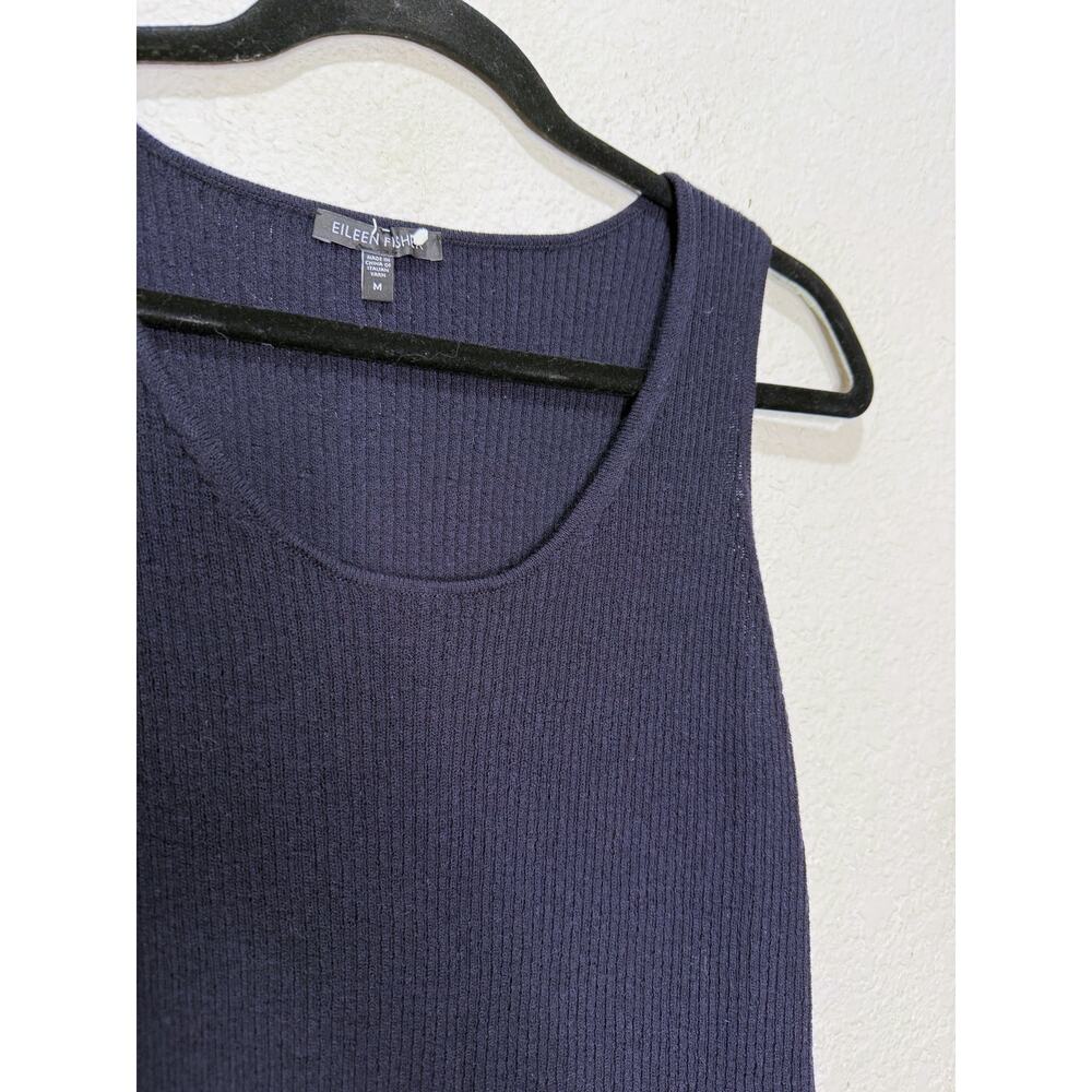 Eileen Fisher Merino Wool Rib Stretch Scoop Neck Tank Top Shell Navy - Picture 2 of 6